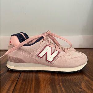 New Balance Pink and White Suede 574 Shoes